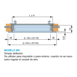 Rejilla Lamas Orientables Simple Deflexión MV 150 x 1000 Color ALUMINIO