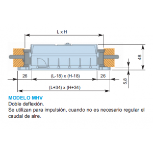Rejilla Lamas Orientables Doble Deflexión MHV 350 x 1000 Color BLANCO