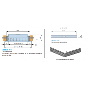 Rejilla Lamas Orientables Doble Deflexión MHV + M 150 x 600 Color ALUMINIO