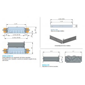 Rejilla Lamas Orientables Doble Deflexión MHV + R + M 350 x 700 Color ALUMINIO