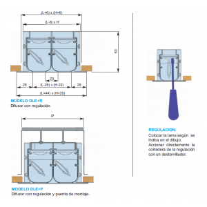 DIFUSOR LINEAL CON REGULACIÓN DLE + P 173 x 1000 COLOR BLANCO