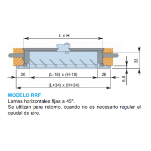 Rejillas de Lamas Fijas Horizontales RRF 700 x 1100 Color ALUMINIO