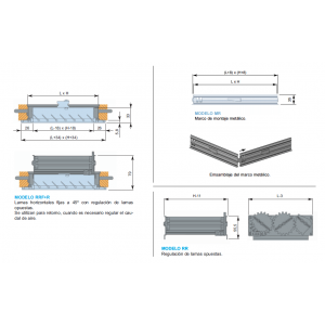 Rejillas de Lamas Fijas Horizontales RRF + R + M 350 x 1000 Color ALUMINIO